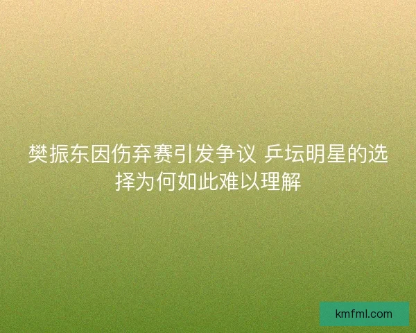 樊振东因伤弃赛引发争议 乒坛明星的选择为何如此难以理解